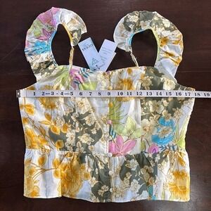 GUESS Smocked Floral Ruffle Strap Crop Top NWT Size L Cottagecore Y2K